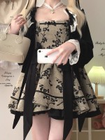 Sweet Gothic Jacquard Retro Bowknot Suspender Dress