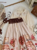 Chiffon Lotus Leaf Retro Print Soft Button Suspender Dress