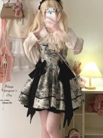 Sweet Gothic Jacquard Retro Bowknot Suspender Dress