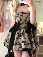 Sweet Gothic Jacquard Retro Bowknot Suspender Dress