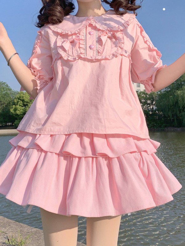 Sweet and Cute Lolita Cotton Short-sleeved Candy Blouse