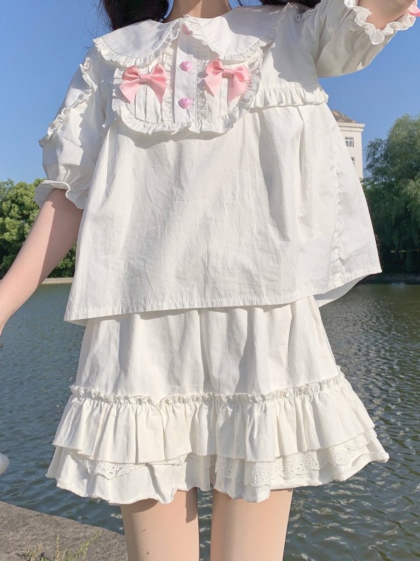 Sweet and Cute Lolita Cotton Short-sleeved Candy Blouse