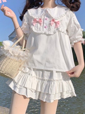 Sweet and Cute Lolita Cotton Short-sleeved Candy Blouse