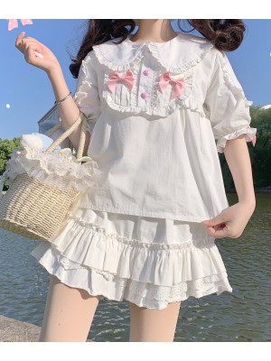 Sweet and Cute Lolita Cotton Short-sleeved Candy Blouse