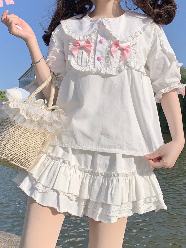 Sweet and Cute Lolita Cotton Short-sleeved Candy Blouse