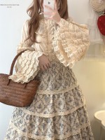 Vintage Cotton Sleeve Layered Ruffle Lace Blouse