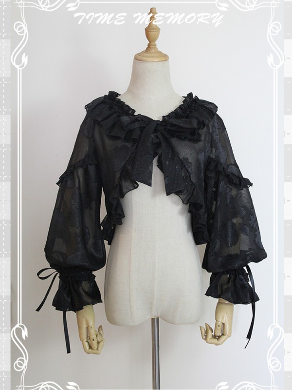 Cute Lolita Chiffon Lantern Sleeve Bow Cardigan Jacket