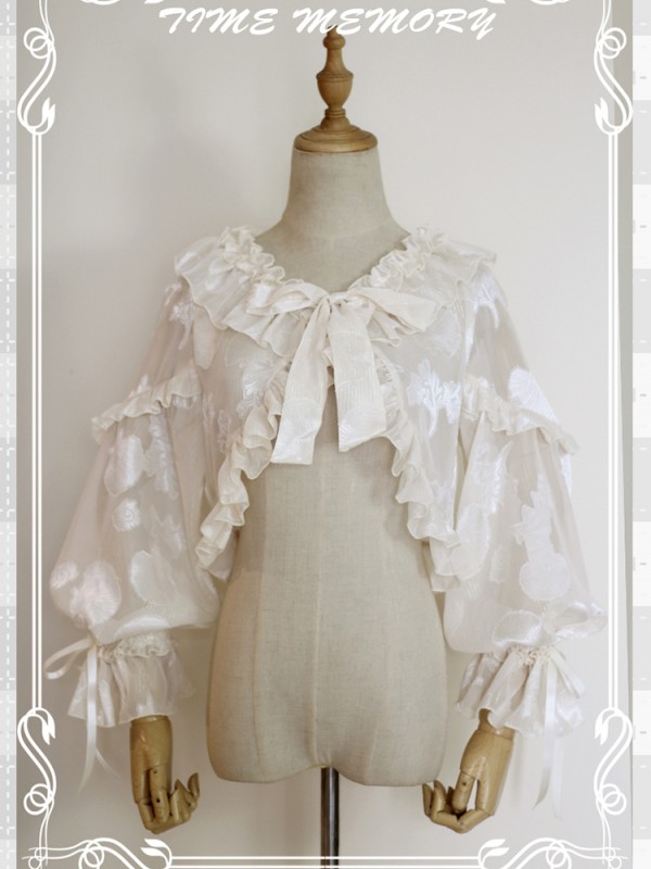 Cute Lolita Chiffon Lantern Sleeve Bow Cardigan Jacket