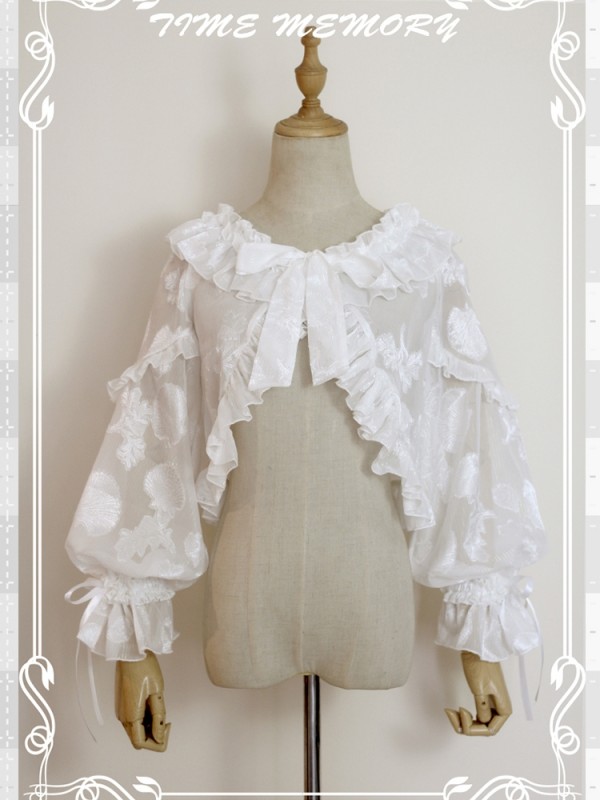 Cute Lolita Chiffon Lantern Sleeve Bow Cardigan Jacket