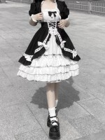 Halloween Black White Lolita Dress Sweet Lolita Puffy Princess Dress