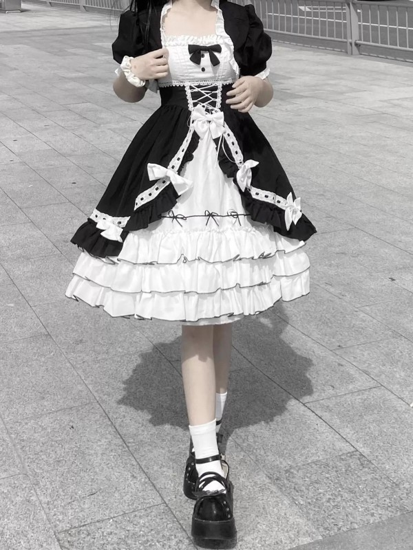 Halloween Black White Lolita Dress Sweet Lolita Puffy Princess Dress