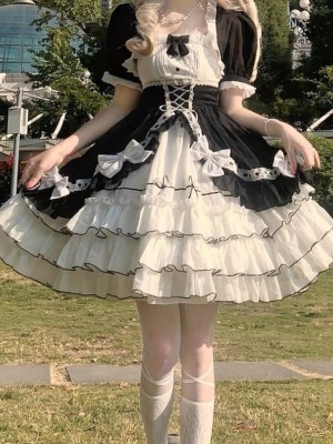 Halloween Black White Lolita Dress Sweet Lolita Puffy Princess Dress