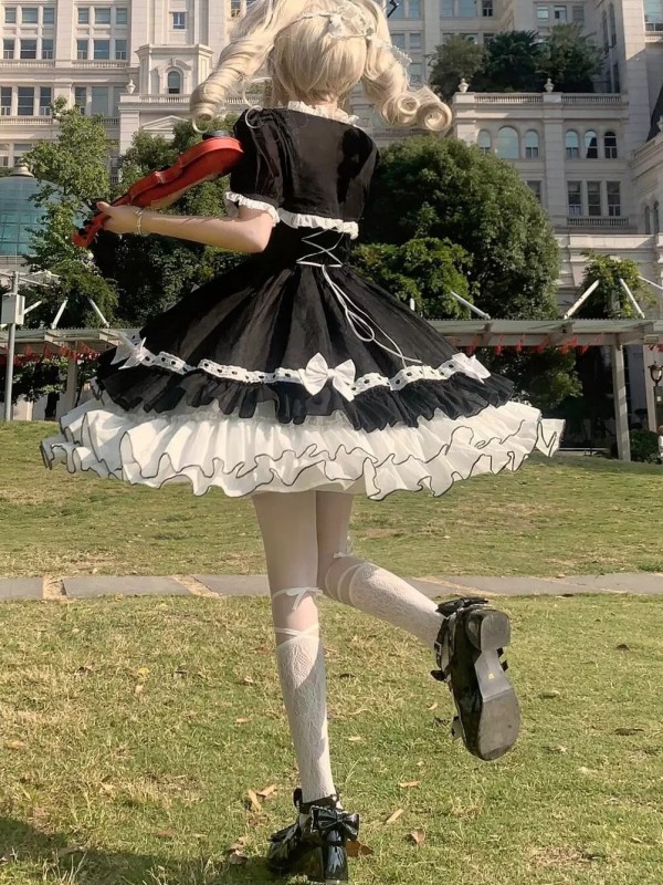 Halloween Black White Lolita Dress Sweet Lolita Puffy Princess Dress