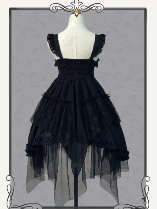 Black Sweet Gothic Jacquard Rose JSK Suspender Dress