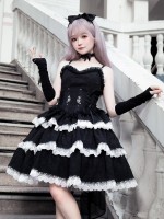 Embroidered Gothic Style Dark Princess Dress Black and White Lolita Suspender Skirt