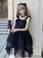 Black Sweet Gothic Jacquard Rose JSK Suspender Dress