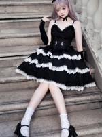 Embroidered Gothic Style Dark Princess Dress Black and White Lolita Suspender Skirt