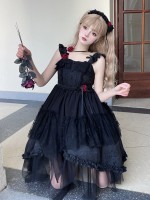 Black Sweet Gothic Jacquard Rose JSK Suspender Dress