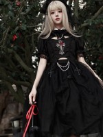 Gothic Rose Embroidery Hollow Top Mesh Skirt Lolita Suit