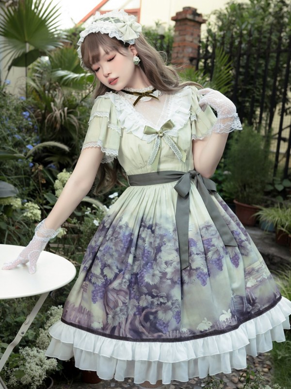 Sweet Lolita Dress Printed Elegant Lace Dress