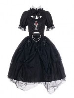 Gothic Rose Embroidery Hollow Top Mesh Skirt Lolita Suit