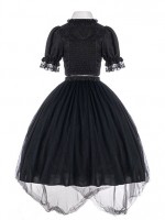 Gothic Rose Embroidery Hollow Top Mesh Skirt Lolita Suit