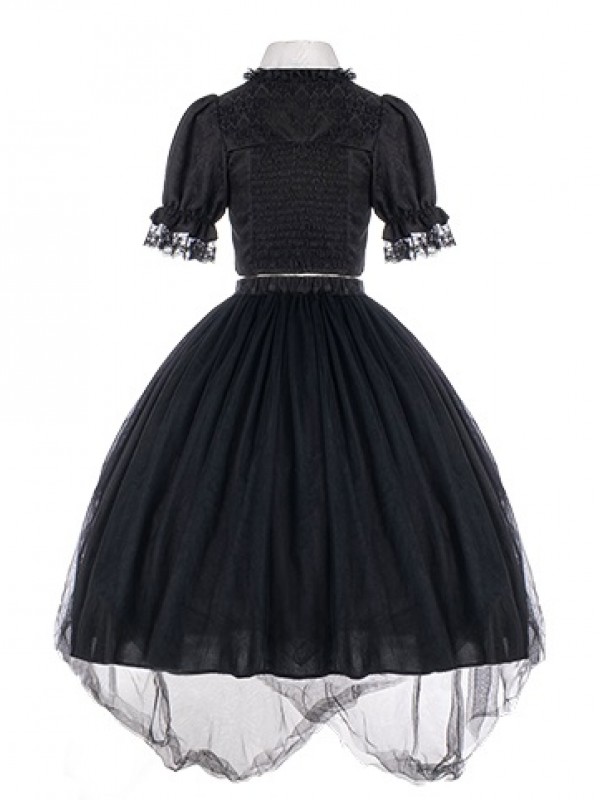 Gothic Rose Embroidery Hollow Top Mesh Skirt Lolita Suit