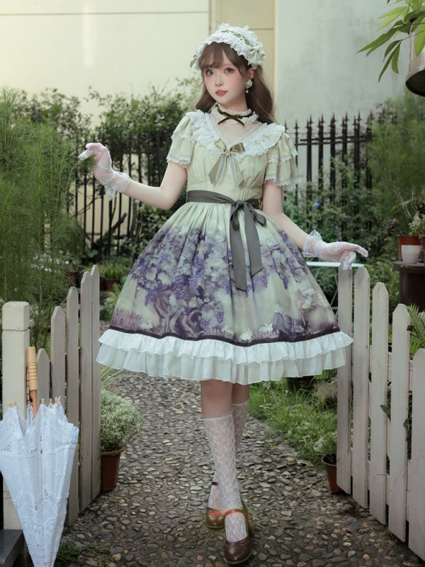 Sweet Lolita Dress Printed Elegant Lace Dress