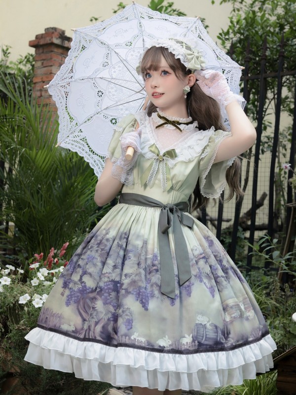 Sweet Lolita Dress Printed Elegant Lace Dress