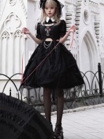 Gothic Rose Embroidery Hollow Top Mesh Skirt Lolita Suit