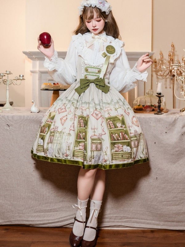 Sweet JSK Japanese Style Small Fresh Print College Style Lolita Suspender Dress