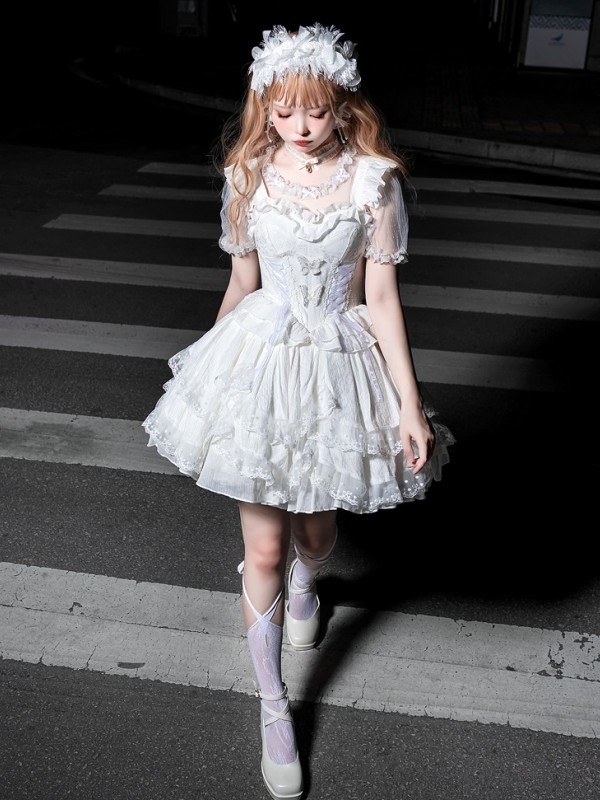 White Sweet Princess Dress Lolita Suit Suspender Dress