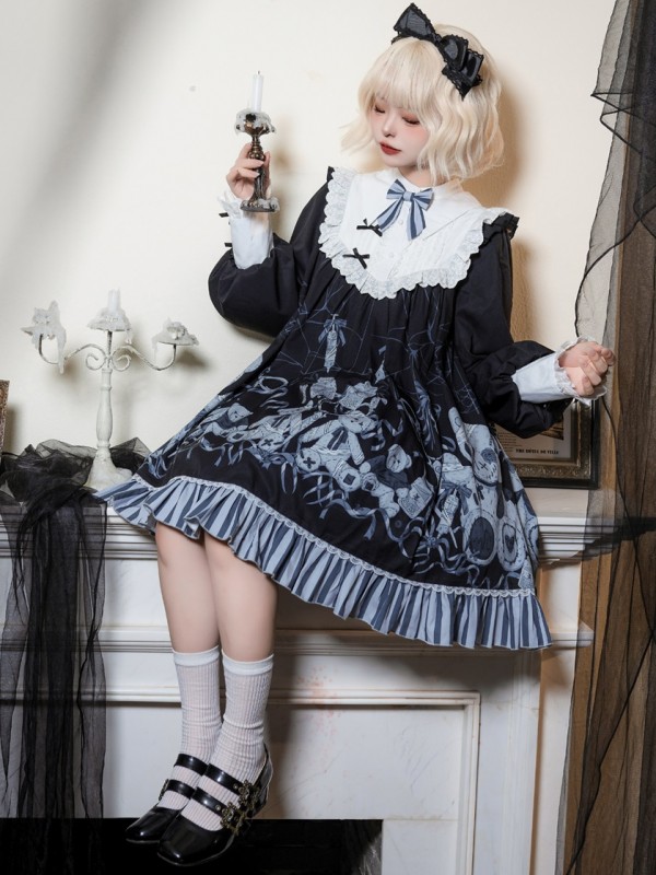 Lolita Dark Long-sleeved OP Lace Dress For Halloween