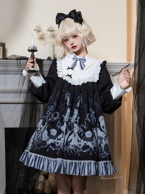 Lolita Dark Long-sleeved OP Lace Dress For Halloween