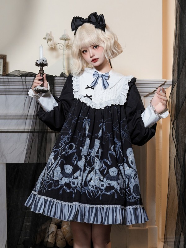 Lolita Dark Long-sleeved OP Lace Dress For Halloween