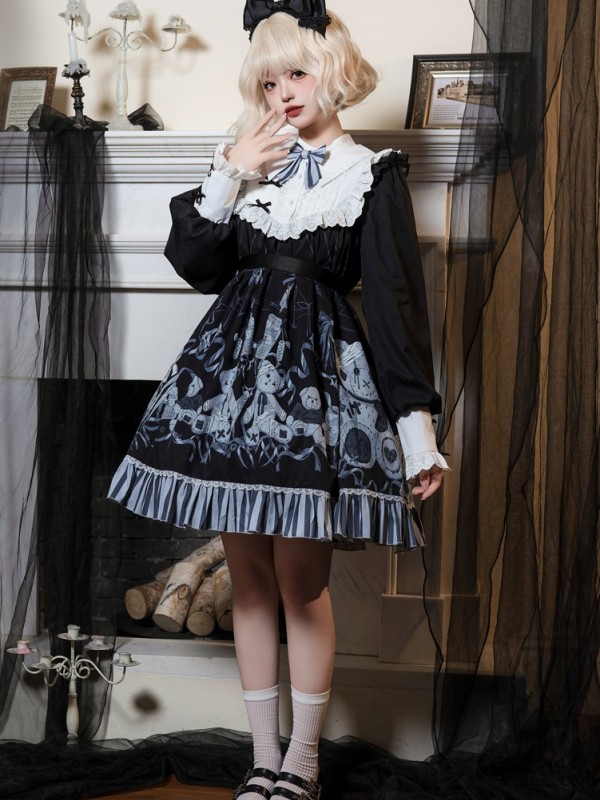 Lolita Dark Long-sleeved OP Lace Dress For Halloween