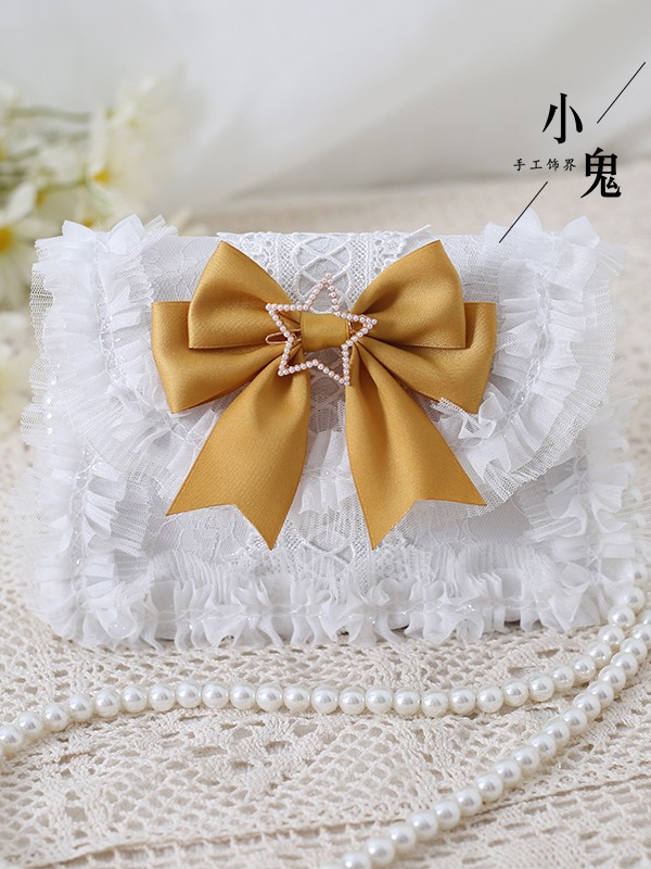 Sweet Lolita Bow Elegant Pearl Chain Lace Handbag