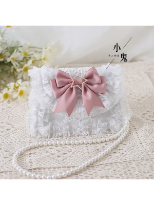 Sweet Lolita Bow Elegant Pearl Chain Lace Handbag