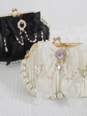 Retro Lolita Pearl Bow Bag Shell Bag Crossbody Bag