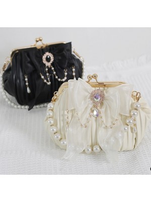 Retro Lolita Pearl Bow Bag Shell Bag Crossbody Bag