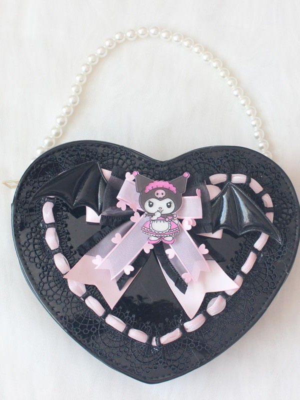 Kuromi Black Pink Heart Bag Lolita Handbag Messenger Bag