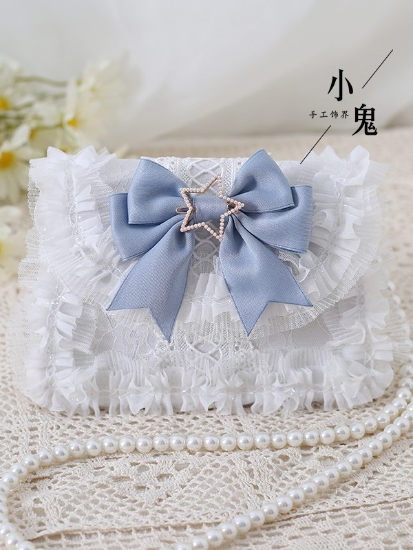 Sweet Lolita Bow Elegant Pearl Chain Lace Handbag