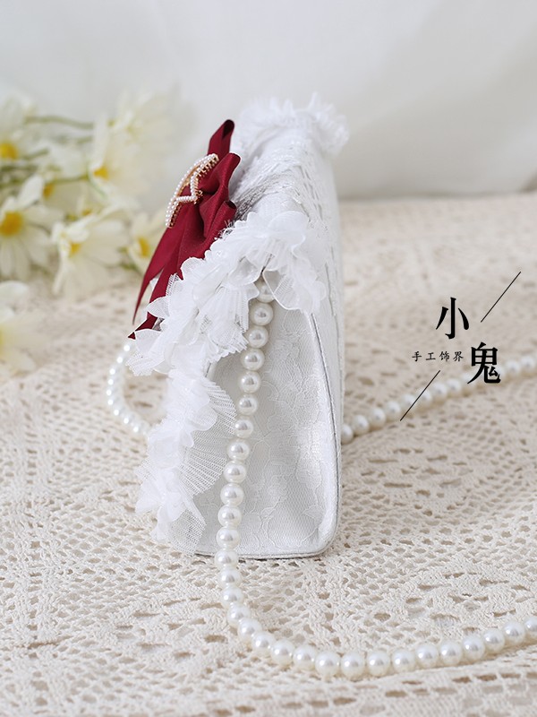 Sweet Lolita Bow Elegant Pearl Chain Lace Handbag