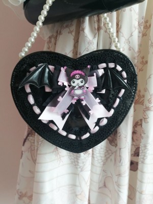 Kuromi Black Pink Heart Bag Lolita Handbag Messenger Bag