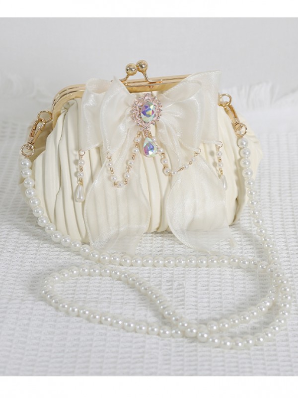 Retro Lolita Pearl Bow Bag Shell Bag Crossbody Bag