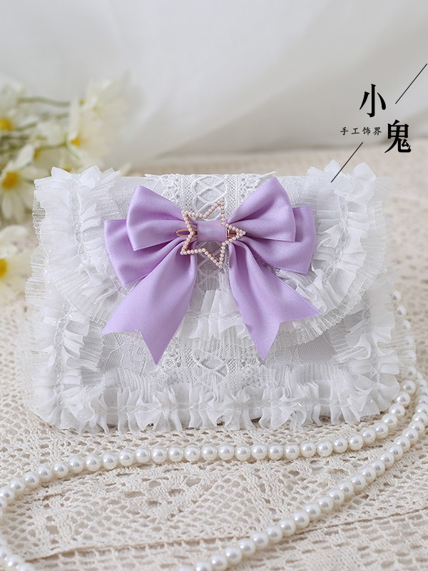 Sweet Lolita Bow Elegant Pearl Chain Lace Handbag