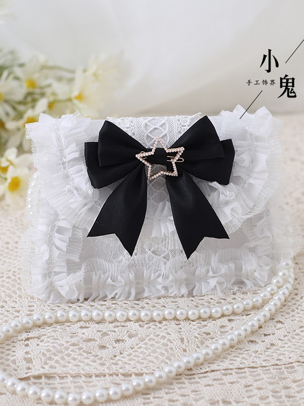 Sweet Lolita Bow Elegant Pearl Chain Lace Handbag