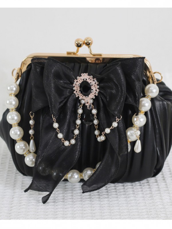 Retro Lolita Pearl Bow Bag Shell Bag Crossbody Bag