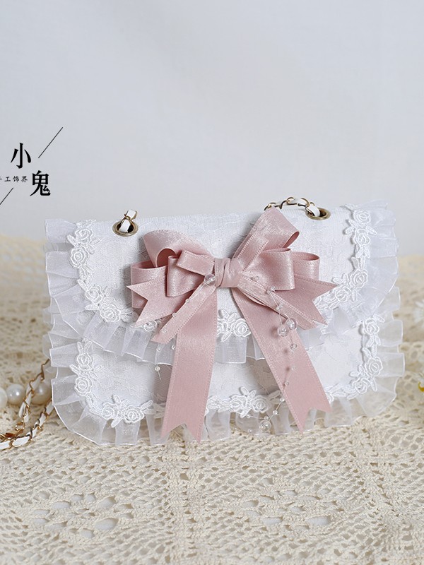 Japanese JK Sweet Lace Lolita Pearl Bow Bag