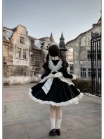 Long Sleeve Sweet Black Maid Lolita Skirt Cute OP Skirt Dress